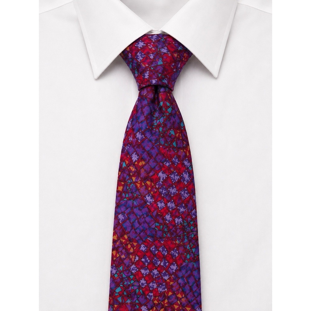 Missoni Cravatte Necktie Mens Red Purple Abstract Mosaic Silk Neiman Marcus